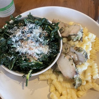 Flower Child - Chicken protein with gluten Gluten-Free Mac & Cheese and Kale Salad - Salad Near Me - Del Mar, California Flower Child - Chicken protein with gluten Gluten-Free Mac & Cheese and Kale Salad - Salad Near Me - Del Mar, California