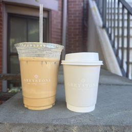 Iced almond milk latte and a drip coffee