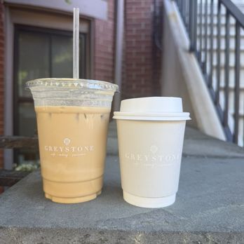 Greystone Cafe, Bakery, and Provisions - Iced almond milk latte and a drip coffee - Cafes Near Me - Boston, Massachusetts