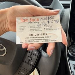 They hand you a business card as your first "receipt" I paid cash for lashes and they gave me only a business card as a receip