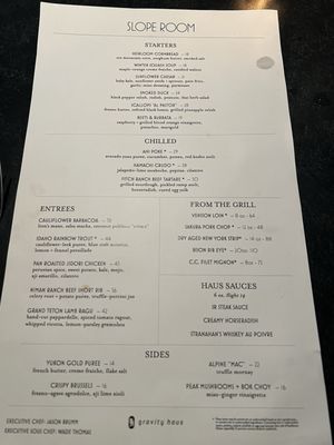Menu photo 2 Slope Room Vail, CO