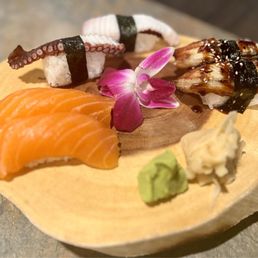 Octopus(Tako) Nigiri, Salmon Nigiri, Eel(Unagi) Nigiri. All large, fresh, and delicious. Octopus(Tako) Nigiri, Salmon Nigiri, Eel(Unagi) Nigiri. All large, fresh, and delicious.