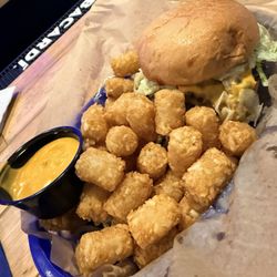 Pub One Eleven - Chicken sandwich with tots and cheese dip!