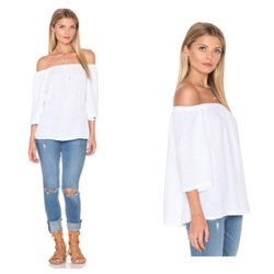 Reruns Creativewear - Michael Stars Double Gauze off Shoulder Top.  Available in White or Clearwater