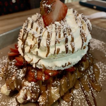 Press Waffle Co. - The House - cookie butter, Nutella, fresh strawberries, and homemade whipped cream - Breakfast & Brunch Near Me - Plano, Texas Press Waffle Co. - The House - cookie butter, Nutella, fresh strawberries, and homemade whipped cream - Breakfast & Brunch Near Me - Plano, Texas