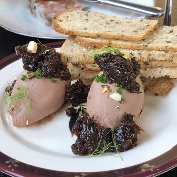 Routier - Chicken liver mousse with onion and red currant compote, multigrain crisps - French Near Me - San Francisco, California Routier - Chicken liver mousse with onion and red currant compote, multigrain crisps - French Near Me - San Francisco, California