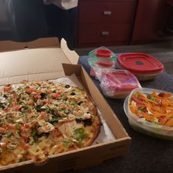 Made my own salads to go with our yummy pizza! Thumbs up!