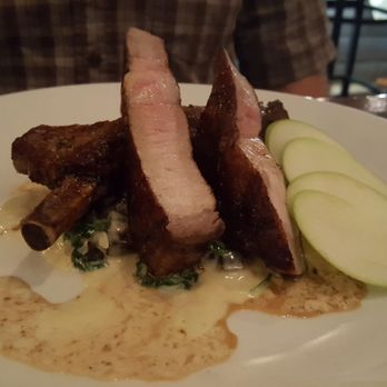 Field & Fire - Pork loin with apple slices and spinach with sweet potatoes. - New American Near Me - Greenville, Wisconsin Field & Fire - Pork loin with apple slices and spinach with sweet potatoes. - New American Near Me - Greenville, Wisconsin