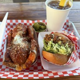 Meatball sandwich, pulledpork with Arnold Palmer.. Meatball sandwich, pulledpork with Arnold Palmer..
