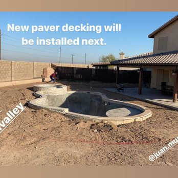 Honor Landscape - Removal of pool deck, here we see the grading preparation for new deck constructed with pavers. - Landscaping Near Me Honor Landscape - Removal of pool deck, here we see the grading preparation for new deck constructed with pavers. - Landscaping Near Me