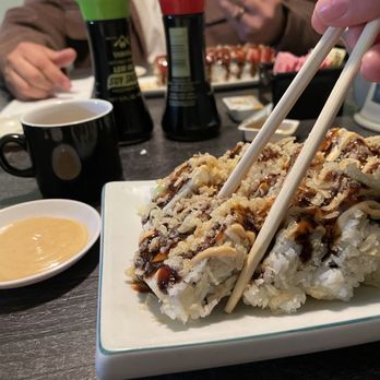 Sushi Plus - Garlic Crunch Roll (Crab, Cucumber, Avocado, Shrimp, and Cream Cheese) & Spicy mayo - Sushi Bars Near Me - Helendale, California Sushi Plus - Garlic Crunch Roll (Crab, Cucumber, Avocado, Shrimp, and Cream Cheese) & Spicy mayo - Sushi Bars Near Me - Helendale, California