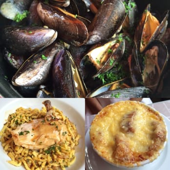 L'Alsace - Mussels con frites (special) & French onion soup and roasted chicken breast - Brasseries Near Me - Paris, 75