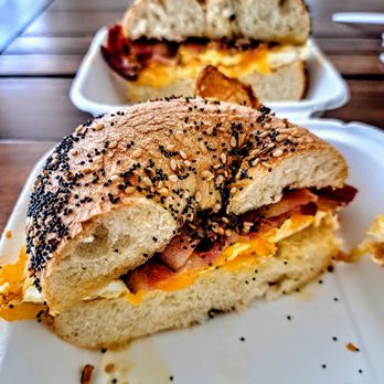 Dead End Bakehouse - Bacon, egg and cheese on an everything bagel. - Bagels Near Me - Ocean City, New Jersey Dead End Bakehouse - Bacon, egg and cheese on an everything bagel. - Bagels Near Me - Ocean City, New Jersey