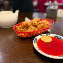 Szechuan House - Friend Wonton Wrappers with Mustard & Sweet and Sour Sauce