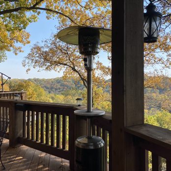 Rocky Waters Vineyard and Winery - a patio with a gas heater - Wineries Near Me - Hanover, Illinois