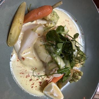 Le Petit Paris - Cod with sunchoke purée and vegetables - French Near Me - Los Angeles, California