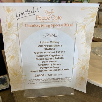 Peace Café - Thanksgiving Menu, 11.14.2022. - Vegan Near Me - Honolulu, Hawaii