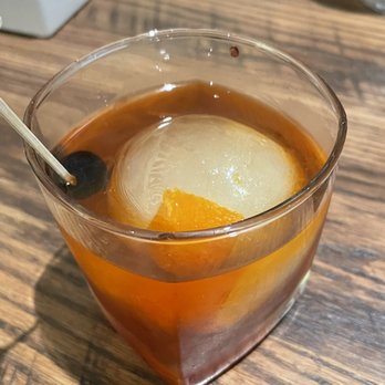 11|17 - Old fashioned with a orange peel ice ball - New American Near Me - McKinney, Texas