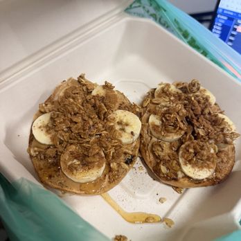 Cafe Surfinista - Peanut butter, banana, granola, honey, cinnamon on a cinnamon raisin bagel. - Juice Bars & Smoothies Near Me - Indialantic, Florida Cafe Surfinista - Peanut butter, banana, granola, honey, cinnamon on a cinnamon raisin bagel. - Juice Bars & Smoothies Near Me - Indialantic, Florida