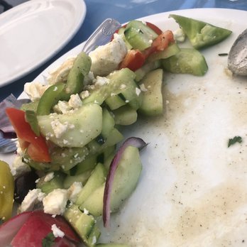 Taverna Tony - Taverna salad 80 pct cucumbers, it had 4 tomato wedges and 4 olives - Greek Near Me - Malibu, California Taverna Tony - Taverna salad 80 pct cucumbers, it had 4 tomato wedges and 4 olives - Greek Near Me - Malibu, California
