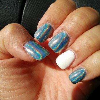 CLASSY NAILS - Chrome holo with teal base. - Waxing Near Me - Morgan Hill, California