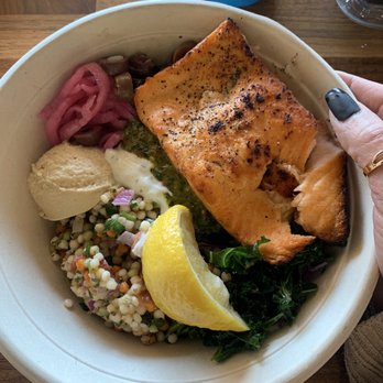 Luna Grill Rancho Cucamonga - Santorini Bowl with salmon - Mediterranean Near Me - Rancho Cucamonga, California Luna Grill Rancho Cucamonga - Santorini Bowl with salmon - Mediterranean Near Me - Rancho Cucamonga, California