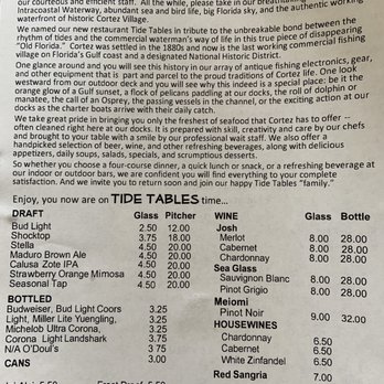 Tide Tables - Drink menu - Seafood Near Me - Cortez, Florida Tide Tables - Drink menu - Seafood Near Me - Cortez, Florida
