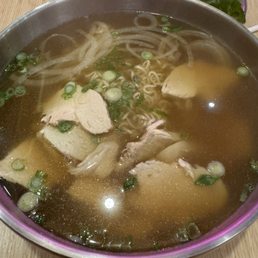 Chicken Pho with egg noodles.