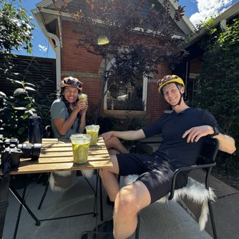 Suti & Co - Matcha on the patio after getting engaged - Cafes Near Me - Boulder, Colorado