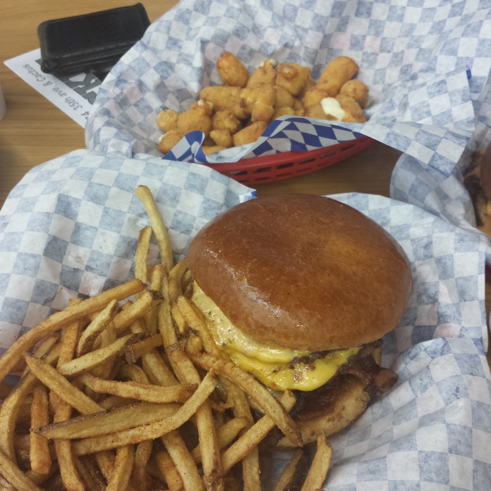 Rocket Burger & Subs - A double bacon cheeseburger with ticket sauce (delicious), fries and cheese curds. - Burgers Near Me - Phoenix, Arizona Rocket Burger & Subs - A double bacon cheeseburger with ticket sauce (delicious), fries and cheese curds. - Burgers Near Me - Phoenix, Arizona