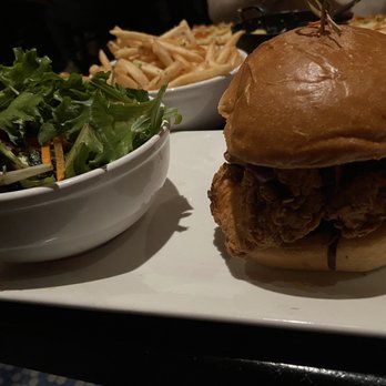 Dutch Freds - Fried Chicken Sandwich with side salad and order of Parmesan Truffle Fries - Cocktail Bars Near Me - New York, New York