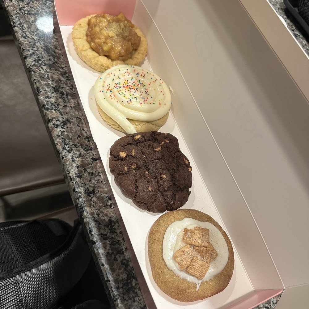 Crumbl - Mansfield - Apple pie, birthday cake, chocolate PB chip and cinnamon ( top to bottom) - Bakeries Near Me - Mansfield, Texas