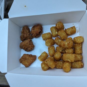 Joe's Burgers - Kids chicken bites with tater tots.  The chicken wasn't dry, but I felt sad looking at it. - Fast Food Near Me - Kirkland, Washington