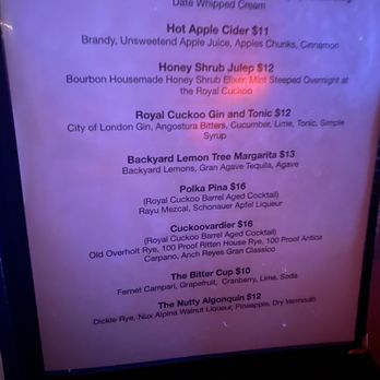 Royal Cuckoo - Cocktail menu 2 of 2 - Bars Near Me - San Francisco, California Royal Cuckoo - Cocktail menu 2 of 2 - Bars Near Me - San Francisco, California