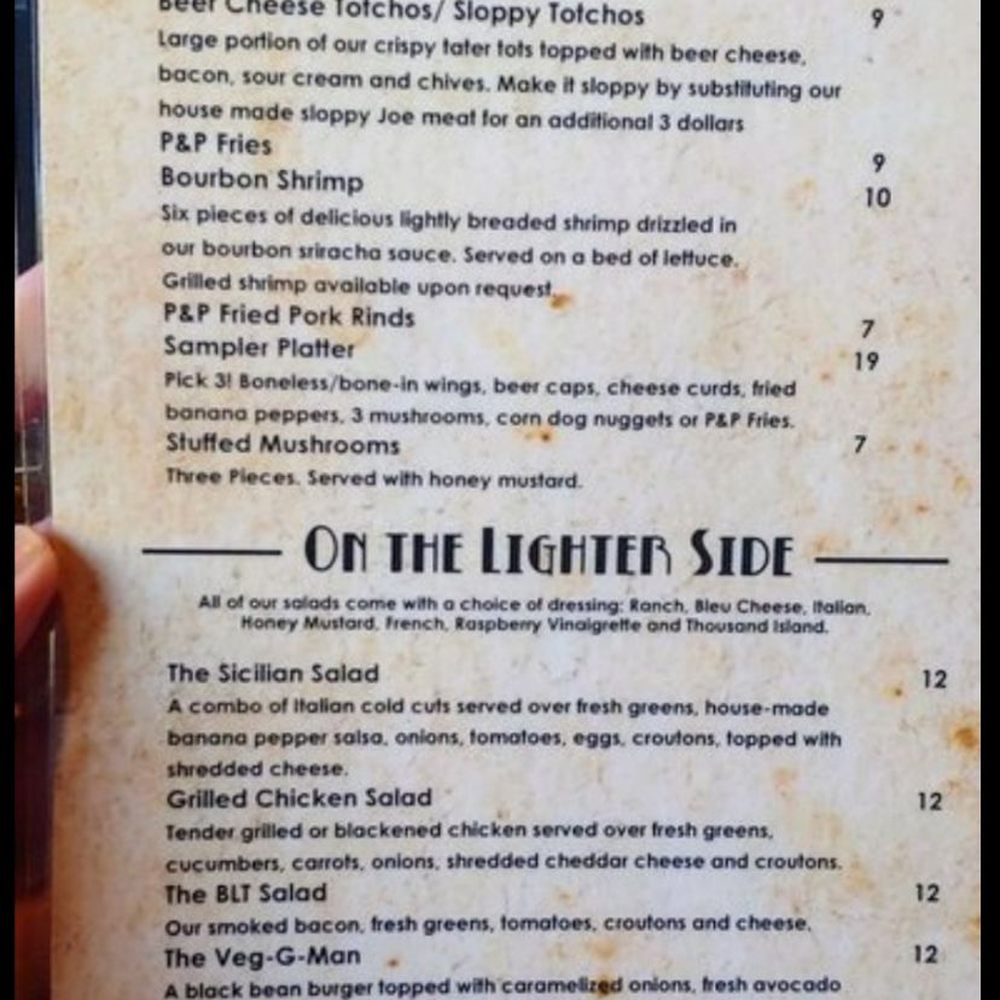 Patties & Pints - a menu for a restaurant - Bars Near Me - Ironton, Ohio