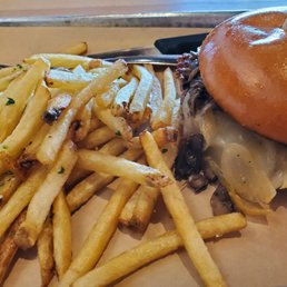 Impossible cheesesteak with fries Impossible cheesesteak with fries