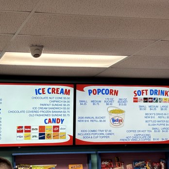 Becky's Drive In - Part of concession boards. - Drive-In Theater Near Me - Walnutport, Pennsylvania