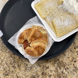 Giovanni's Italian Pastries - Bacon egg and cheese on croissant and crepe