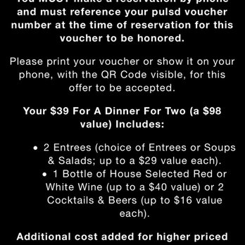 Jane Doe Lounge - Details of the offer which didn't reference "no steak" or a special up charge for short ribs - Cocktail Bars Near Me - New York, New York