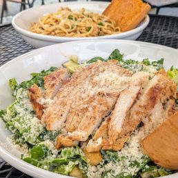 Cajun chicken linguine (back), chicken Caesar w avocado (front) Cajun chicken linguine (back), chicken Caesar w avocado (front)