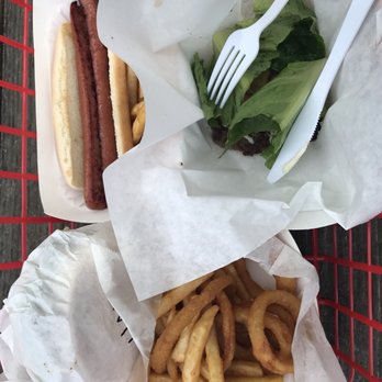 Dinky Diner - Hot dog with fries, Burger without bun and half order fries and half order onion rings - Food Trucks Near Me - Clarksburg, California