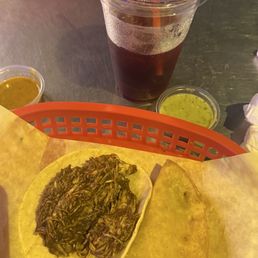 Mole taco, potato taco and Jamaica
