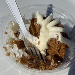 a cake in a plastic container from Nuthin But Bundt Cakes, that won't give customers a plastic fork--or a refund.