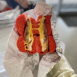 The Bagel Nook - Flaming hot Cheetos bagel with sausage egg and cheese