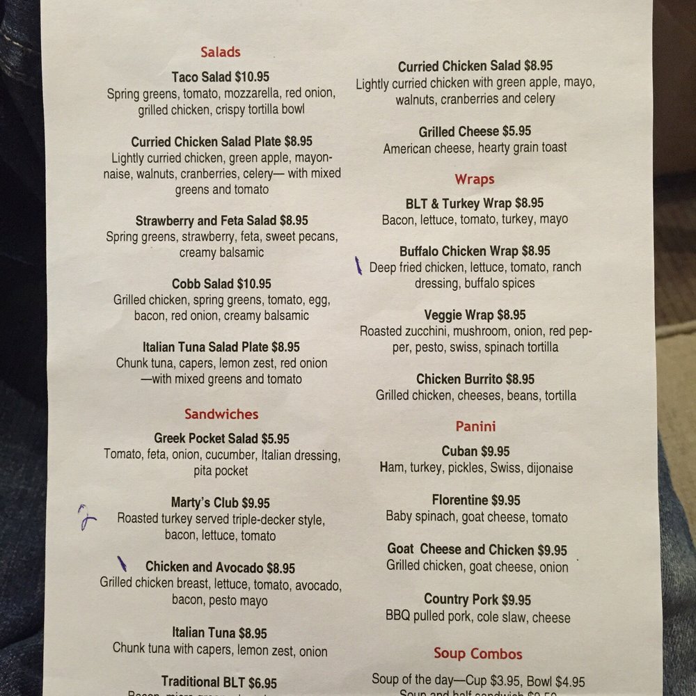 Marty's Cafe - Menu back as of July 6, 2015 - Cafes Near Me - Washington, Connecticut Marty's Cafe - Menu back as of July 6, 2015 - Cafes Near Me - Washington, Connecticut