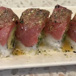 the BEACON's roll (tuna, shishito tempura, avocado, cucumber, sumiso sauce, and furikake) the BEACON's roll (tuna, shishito tempura, avocado, cucumber, sumiso sauce, and furikake)