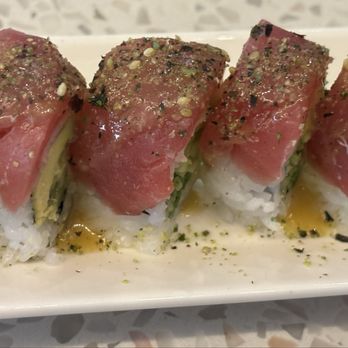 Kai Ola Sushi | Carlsbad - the BEACON's roll (tuna, shishito tempura, avocado, cucumber, sumiso sauce, and furikake) - Sushi Bars Near Me - Carlsbad, California Kai Ola Sushi | Carlsbad - the BEACON's roll (tuna, shishito tempura, avocado, cucumber, sumiso sauce, and furikake) - Sushi Bars Near Me - Carlsbad, California