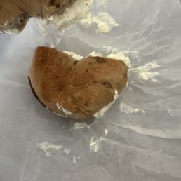 Cinnamon raisin bagel, plain cream cheese Cinnamon raisin bagel, plain cream cheese