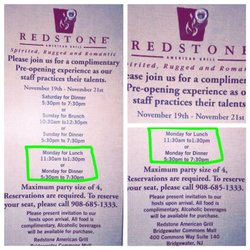 Redstone American Grill - Trying it out tonight!! Free food tonight for mall employees!!