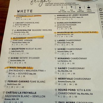 Sixty Vines - White wine options I tried. The Mary Taylor -- is delicious! - New American Near Me - Orlando, Florida
